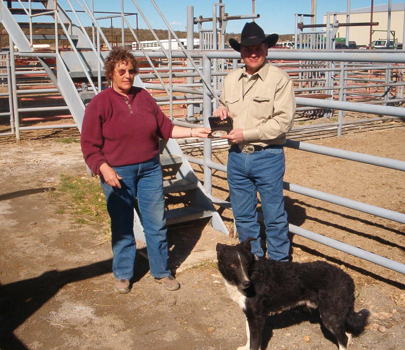 Ben and Jimmy Walker receiving the first place buckle from Carolyn Watson at the Four States Ag Expo in Cortez, Colorado