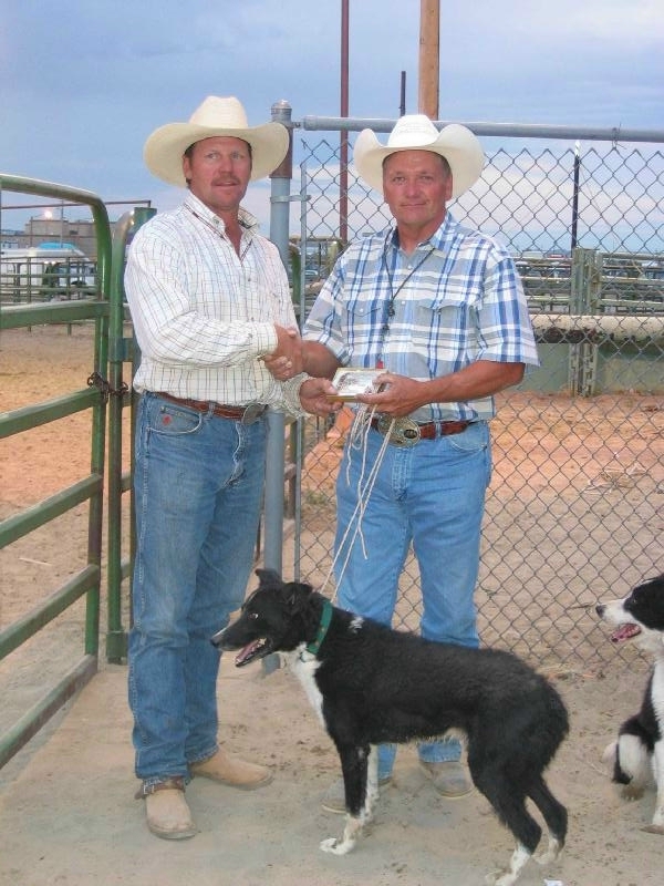 Ben and Jimmy Walker at Rawlins, Wyoming after winning the Carbon County Fair Cattledog Trial buckle in a sudden death run